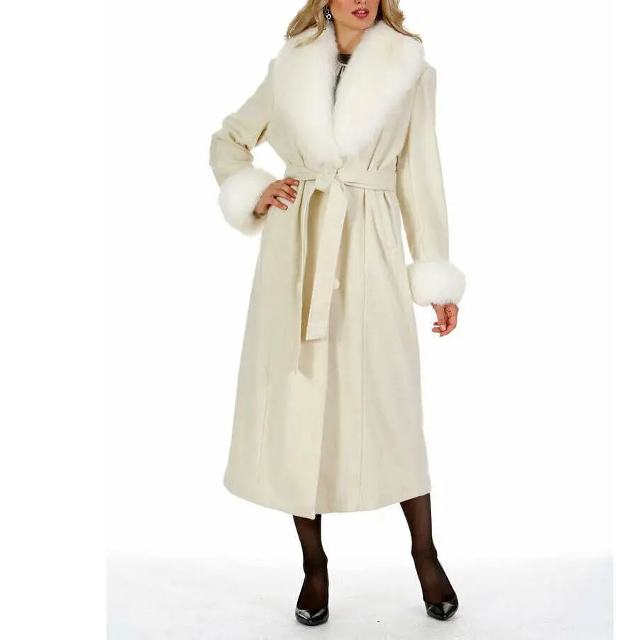 2023 Professional Manufacturer Custom Autumn Winter Womens Long Midi Wool Cashmere Coat With Fur For Women