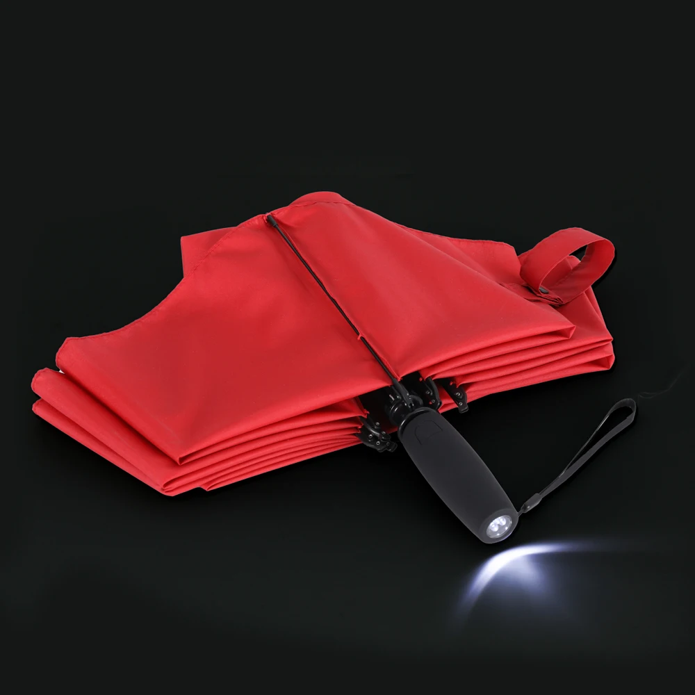 Prevent springback  with LED light umbrella 3 folding automatic Environment-friendly material pongee fabric umbrella