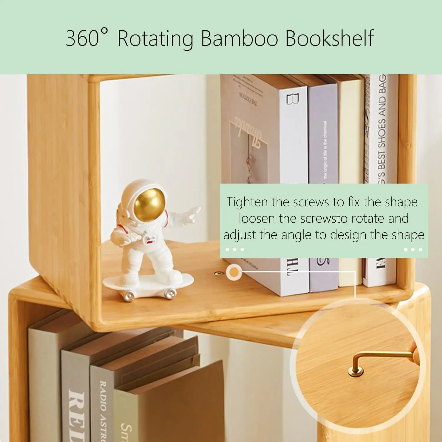 Free-Standing Bookshelf Large Capacity Creative Open Book Cabinet Rotating Bamboo Bookcase for Home Office