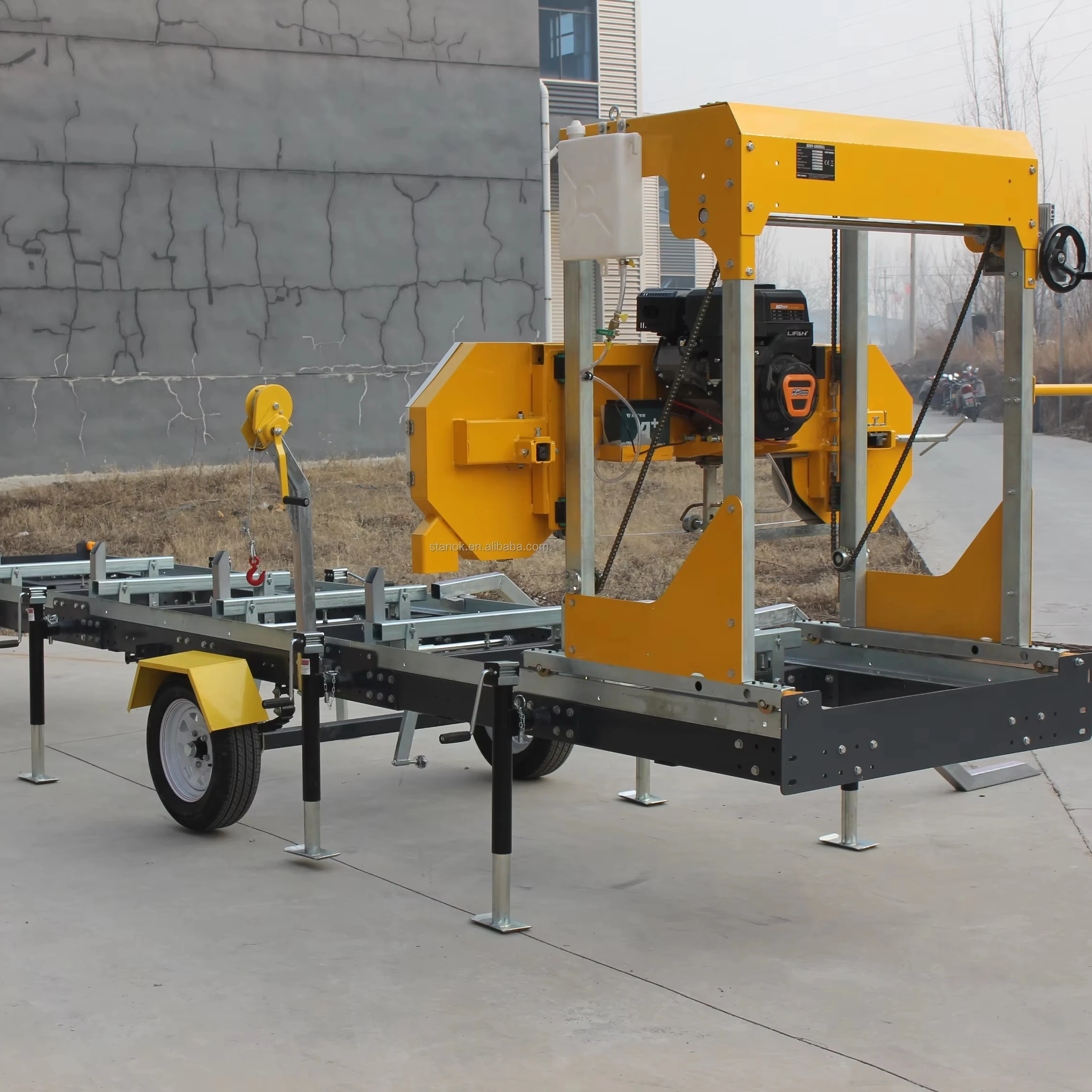 CE Wood cutting saw machines gas / diesel / electric portable wheels trailer sawmill ,horizontal bandsaw sawmill machine