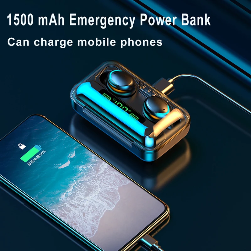 F9 Earphone 9D Hifi sound quality LED digital double volume display waterproof In-Ear headsets BT5.0 TWS music wireless earbuds