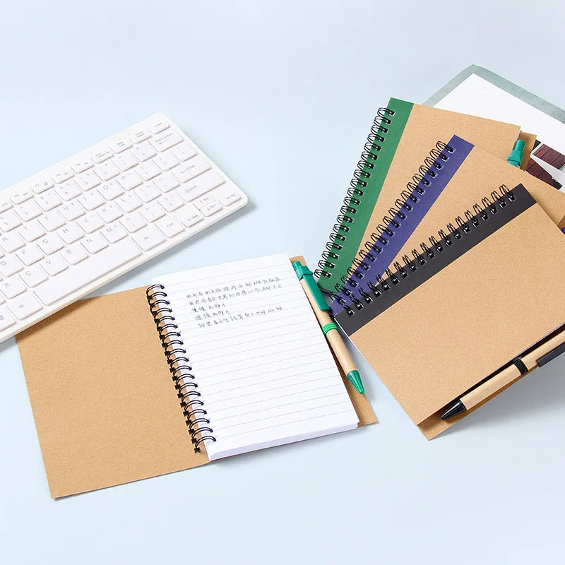 Custom Logo Advertising Color Matching Student Coil Notepad Kraft Notebook with Pen