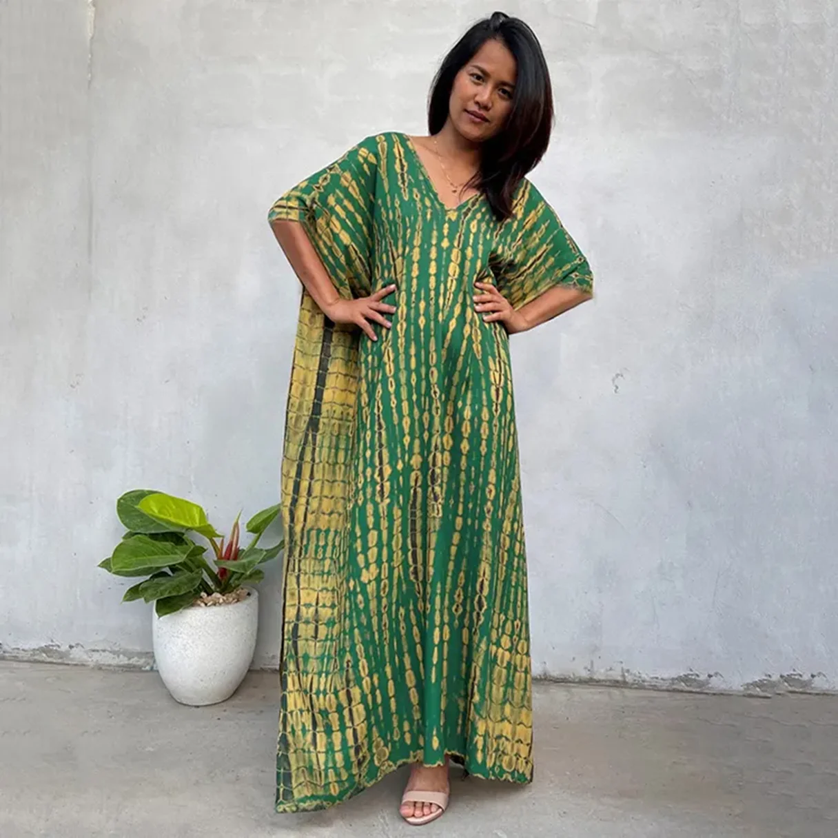 New Style Fashion Summer Noble Elegant Trendy Loose V-neck Split Beach Dress African Printed Women Dress