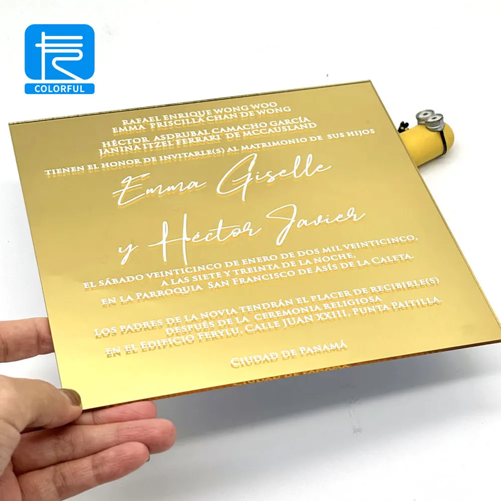 Luxury Custom Logo Design Unique Clear Acrylic Card Gold Foil Mirror Finish Wedding Invitations card With Envelope and Wax Seal