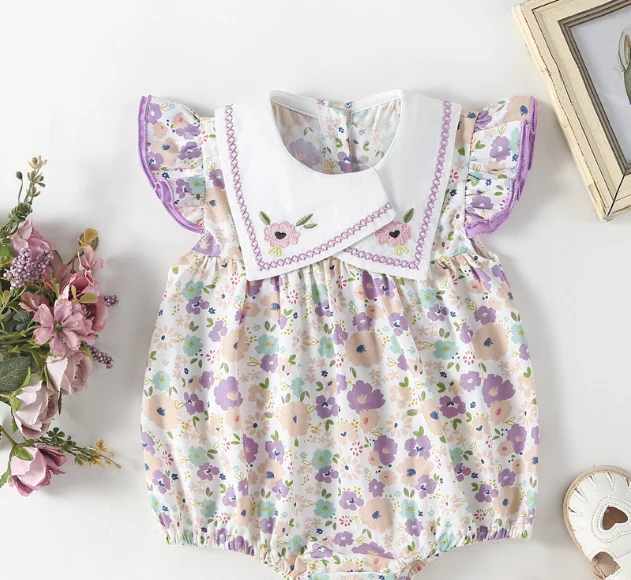 Summer baby girl full moon hundred days floral bag fart clothing baby girl summer dress fashionable infant jumpsuit