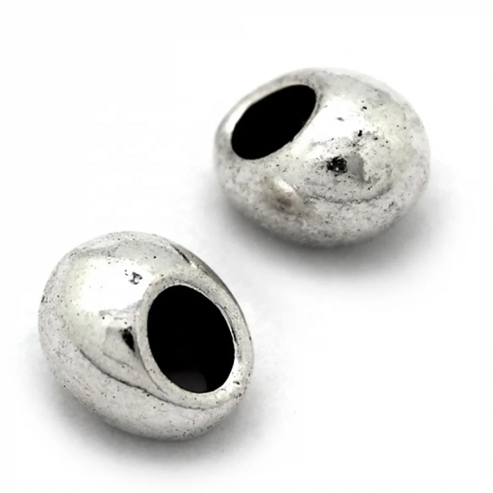 Wholesale Retro Oval Silver Plated Spacer Ball Beads Charm Jewelry Accessories Components Metal Beads For Necklace10mm x 8mm