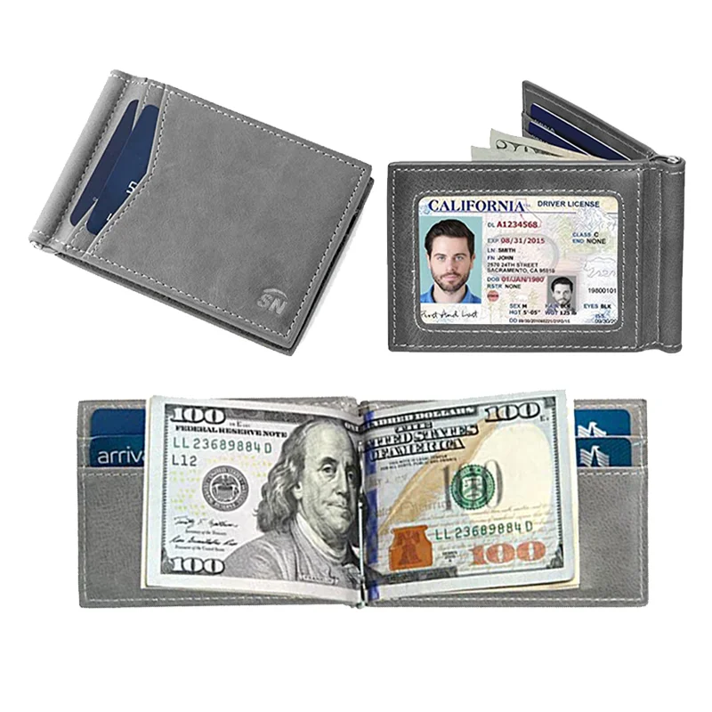 
Factory Wholesale Business Travel Waterproof RFID Genuine Leather Men Money Clip Card Wallet With Double Flap Design 