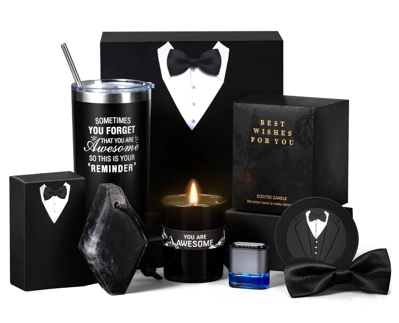 Unique Birthday Gift Basket Cool Anniversary Wedding Gifts for Men Car Aromatherapy Candle Tumbler Soap Bath Spa Men Gift Set