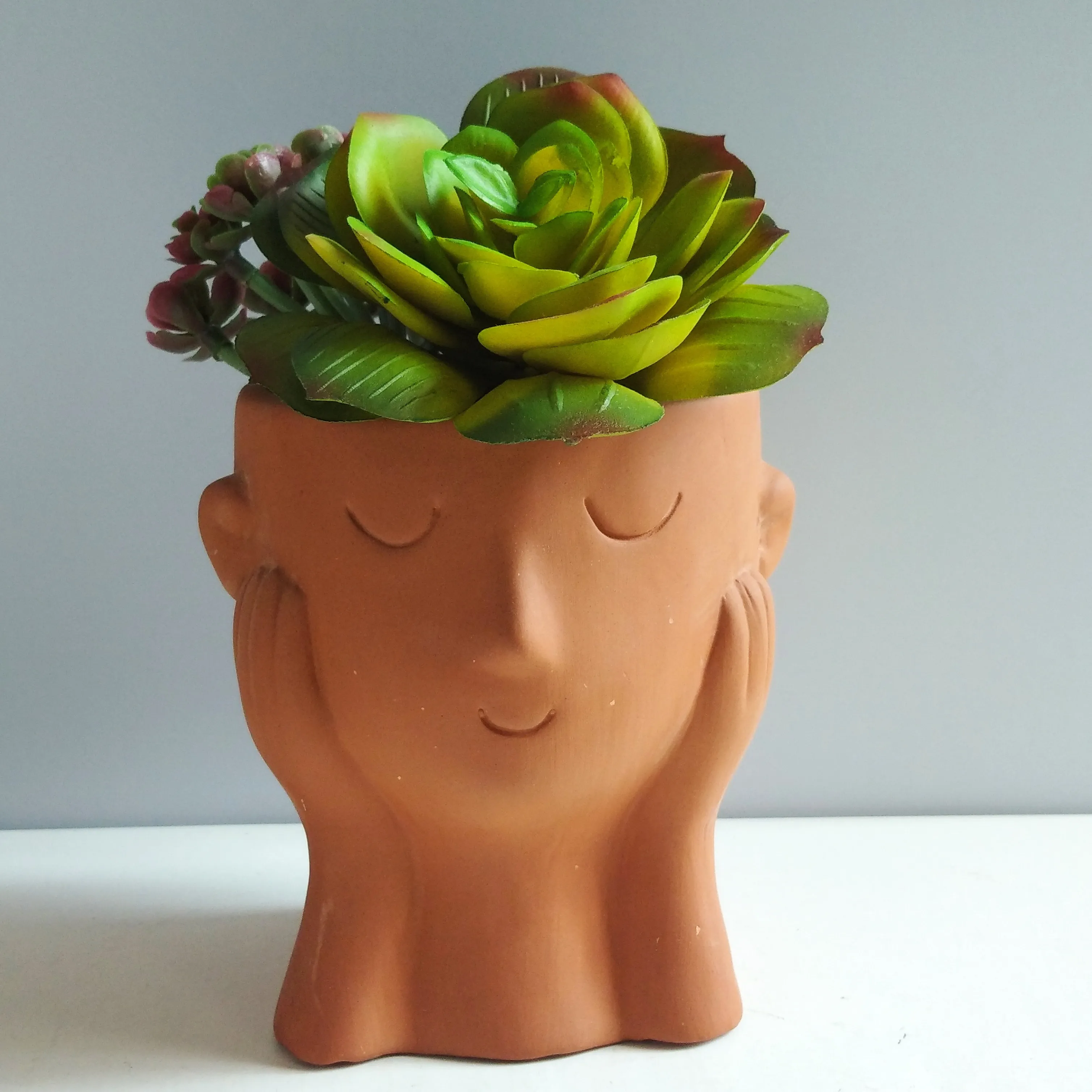 
Indoor home decoration creative human face high temperature clay ceramic terracotta flower pots for succulent planters 