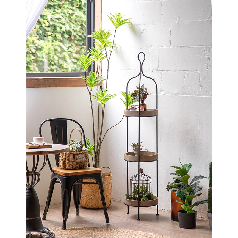 3 Tiers Metal Plant Stand Rack Multiple Flower Pot Holder Shelf Indoor Outdoor Wood Planter Flower Stand