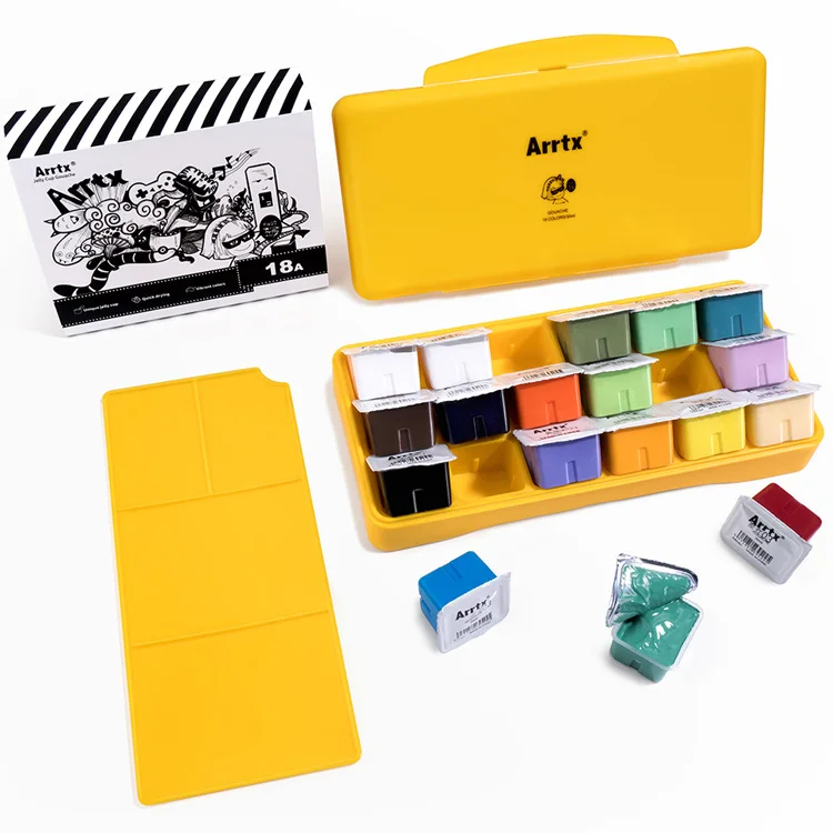Arrtx Gouache Paint Set 18 Vibrant Colors Non Toxic Paints with Portable Case Palette for Artist Canvas Painting