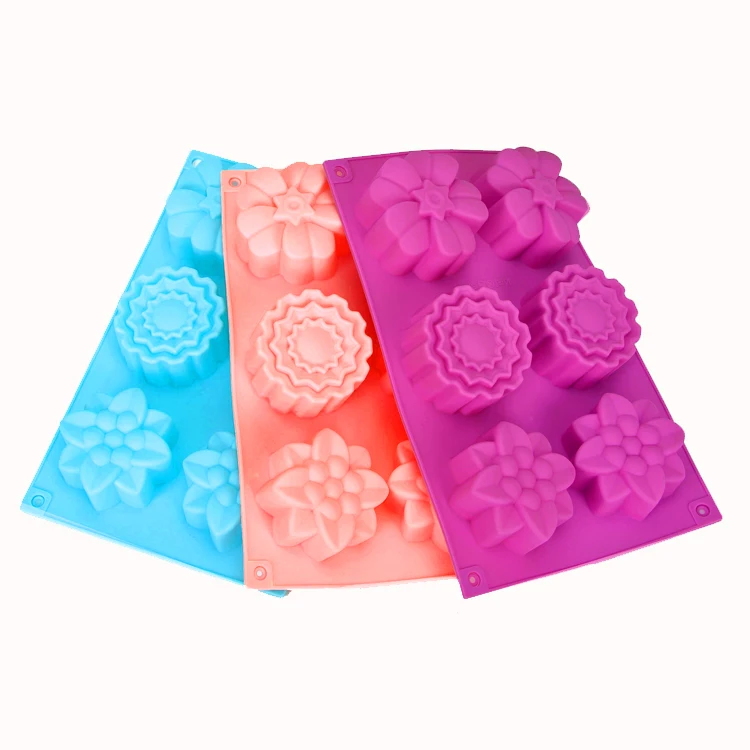 Moon Cake Molds Aromatherapy Plaster Molds 6 Even 3 Groups Different Flower-shaped Silicone Custom Logo Moulds Pink Cake Soap