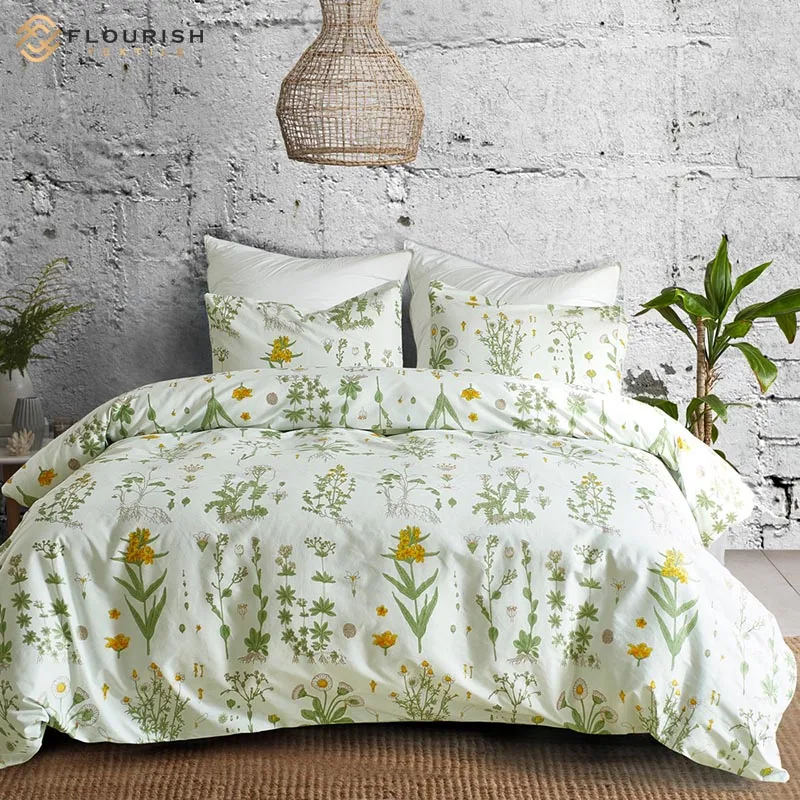 Flourish OEM Custom King Size Bedding Quilt Lyocell Fabric Blending Cotton Luxury Duvet Cover Set Bedding