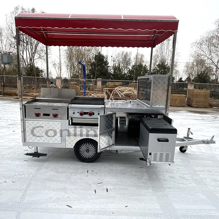 Mobile Shop Street Vendor Hot Dog Cart Hot Dog Stand Grocery Store Cart For Frying Empanadas For Sale