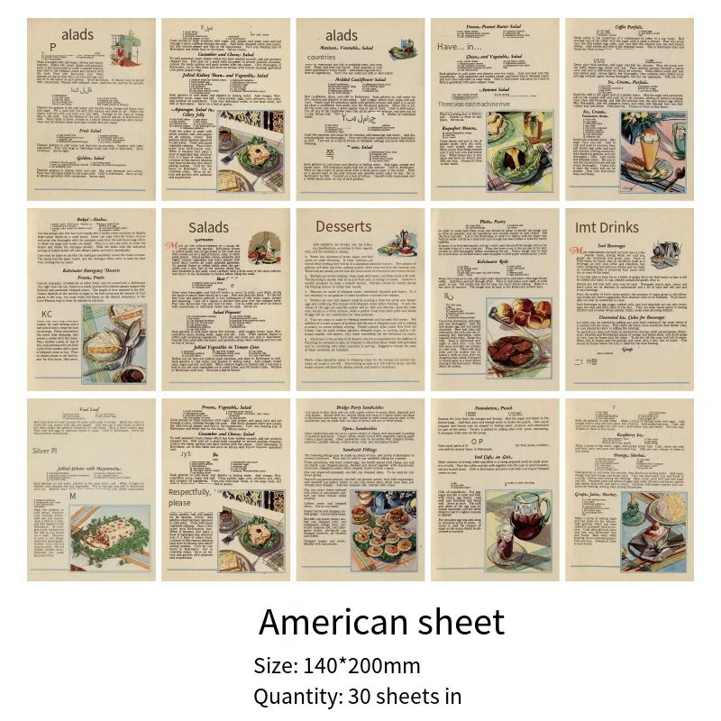 30 Sheets Retro Style Aesthetic Material Paper Junk Journal Planner Scrapbooking Vintage Decorative Diy Craft Background Paper