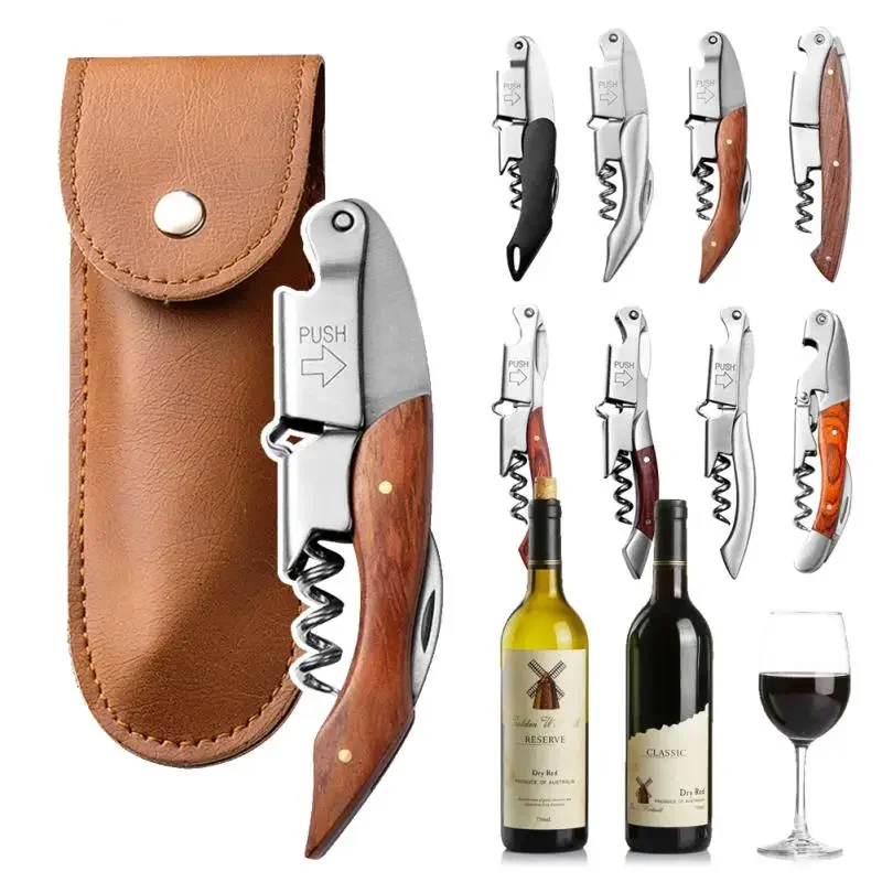 Hippocampal Knife Wine Bottle Opener Red Wood Handle Corkscrew Suitable for Opening Bottle Cap Stainless Steel Sustainable
