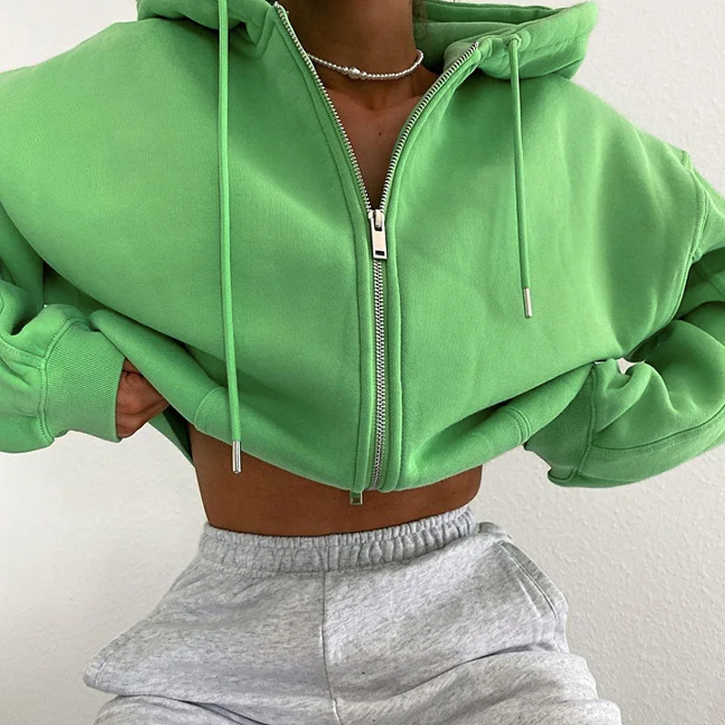 Wholesale Custom Woman Zipper Hoodies 2022 Oversize Fleece Crop Top Women Polyester Hoodie