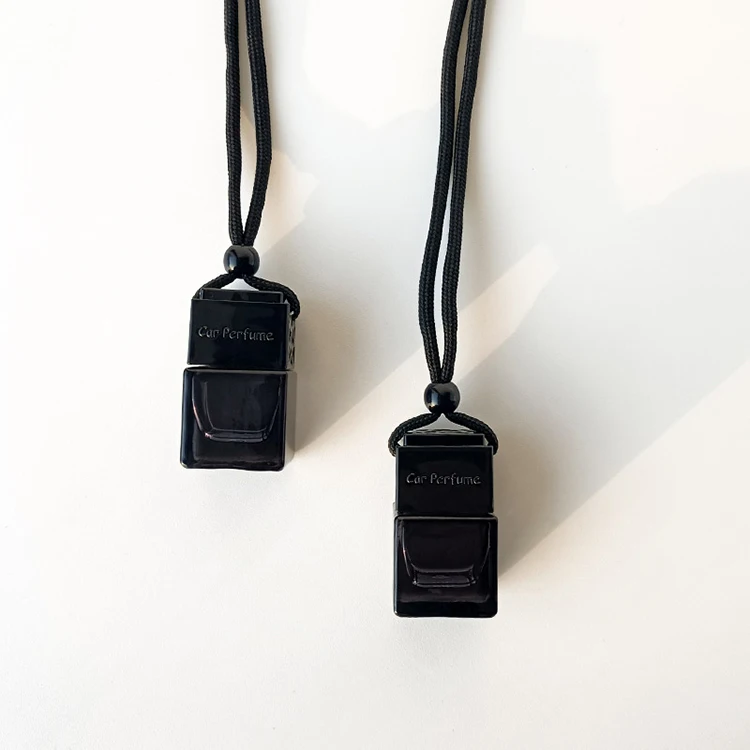 factory fancy unique square black empty glass bottle with wooden lid for scent reed diffusers hanging car diffuser-bottle