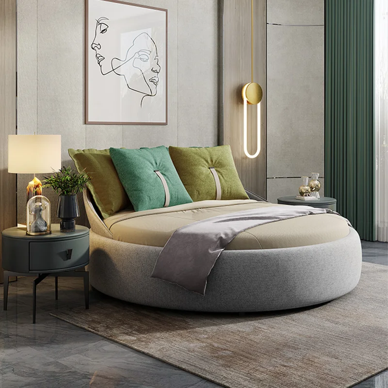 Современная простая круглая кровать легкая Роскошная тканевая двухспальная