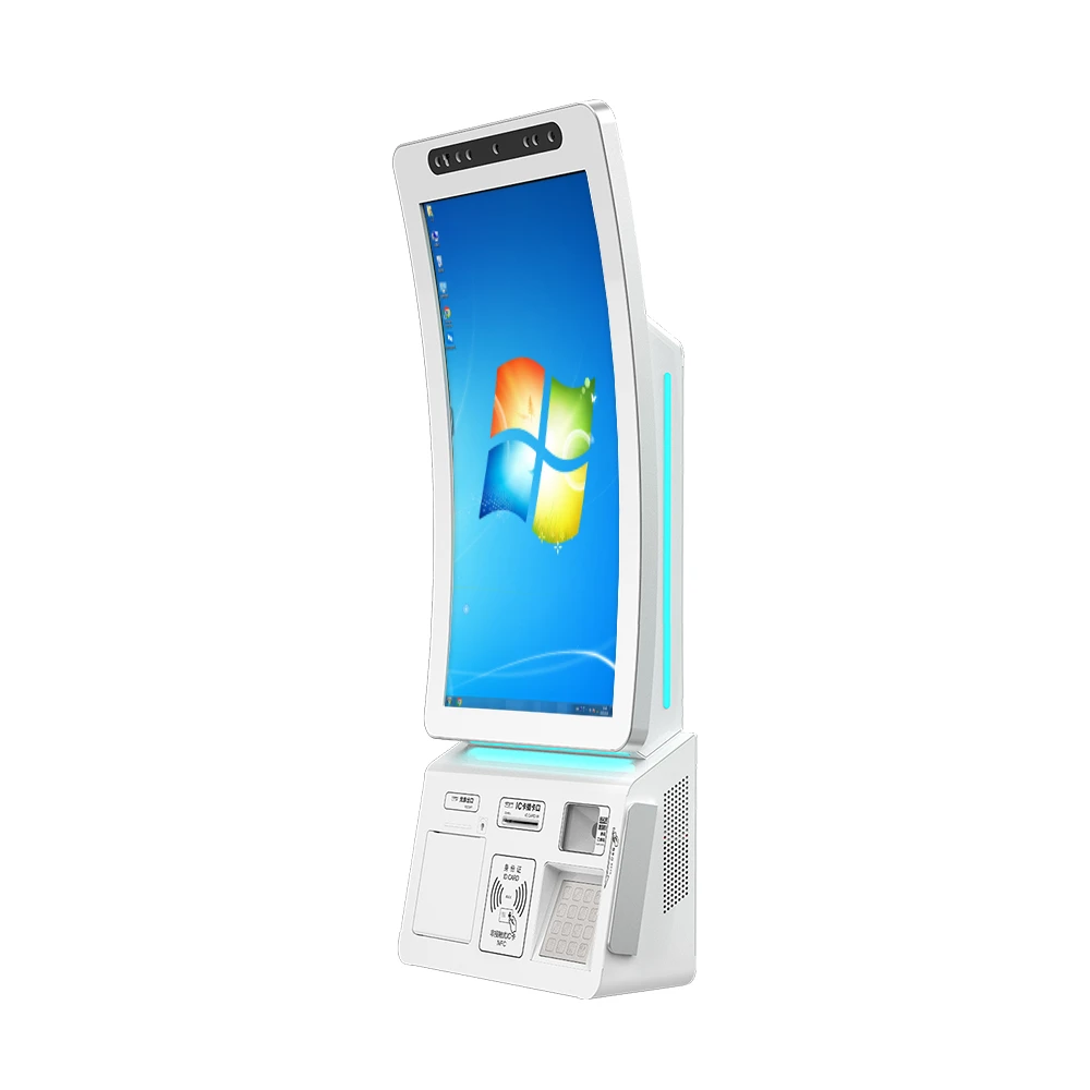Wall Mounted Type Curved Touch Screen Kiosk Food Order Stand Kiosk With Thermal Printer Restaurant Pos System Bank Card Reader