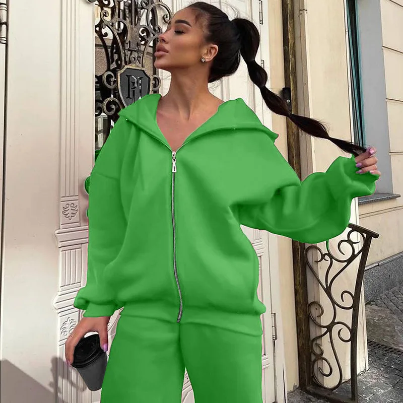 Wholesale Manufacturer Apparel Ladies Two Pieces Set Long Sleeve Cropped Top Hoodie Women Plain Tracksuit jogging suit set