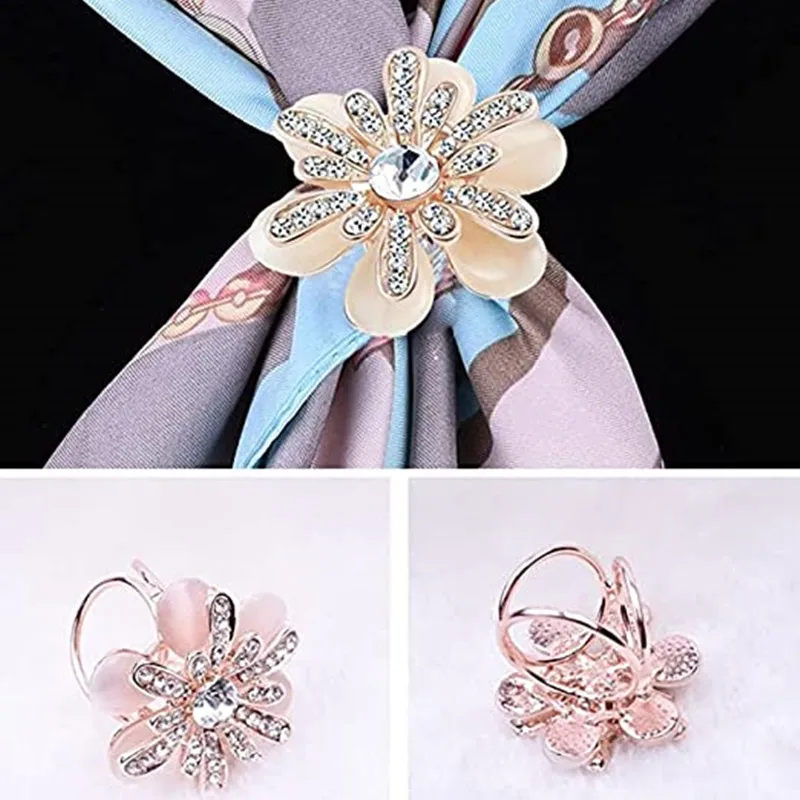 Women Scarf Rings Fashion Faux Pearl Rhinestone Buckle Clips