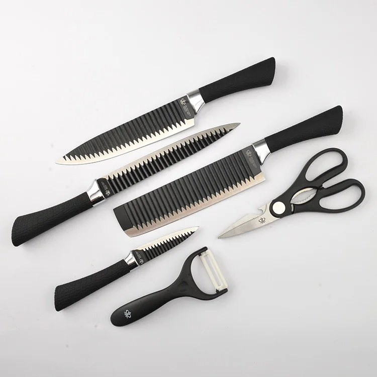 Konoll Black color knife set with wave blade in gift box packing knives set non-stick coating knife 1pc MOQ in stock