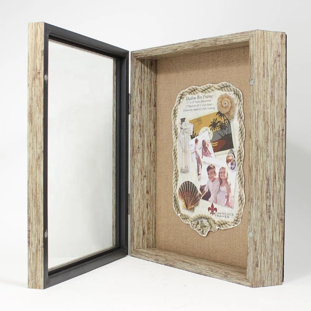 
Weathered Front Hinged Shadow Box Frame with Burlap Display Board 11 by 14-Inch Natural saving box 