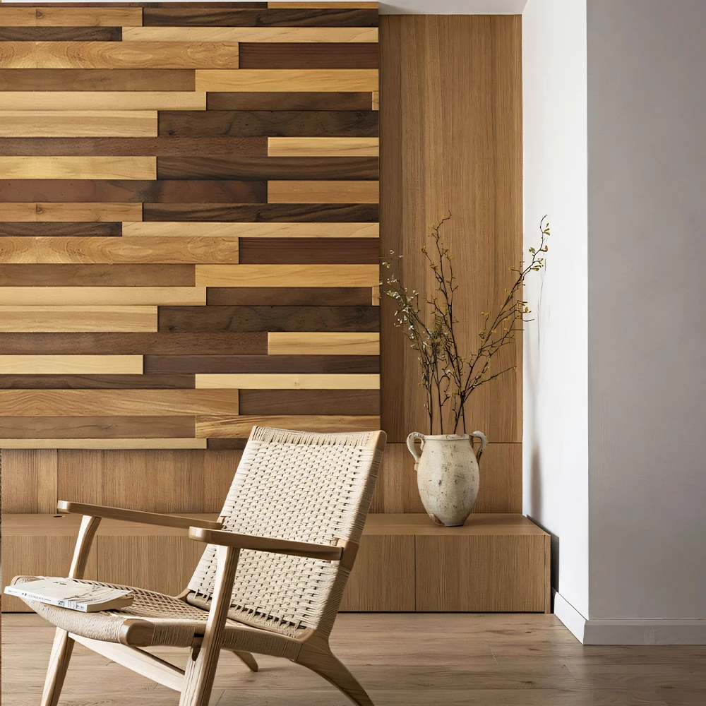 KASARO Natural Interior Wood Paneling Solid Wood Timber Planks Modern Decorative 3D Wood Wall Panels