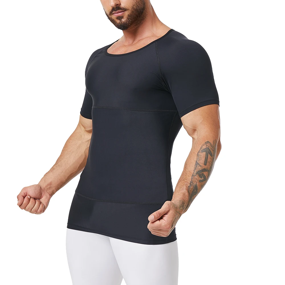 4-Way Stretch Cooling Fabric Compression Shirt Men Shapewear For Chest Abdomen Slimming Undershirt Short Sleeve Body Shaper