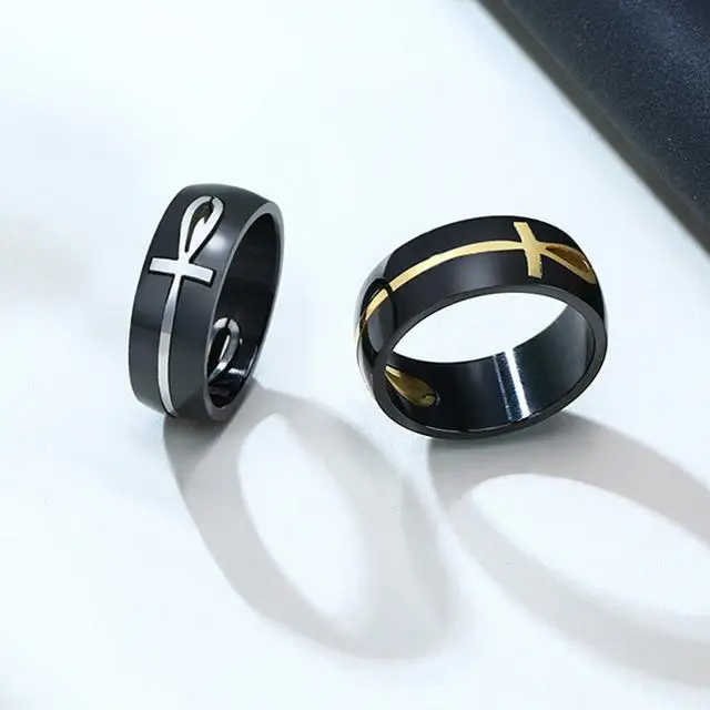 Diro new arrival turkish finger charm stainless steel ankh 316 ring cross for men boys black