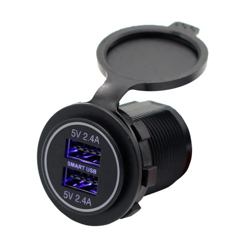 Waterproof Marine Cigarette Lighter Adapter USB Socket 12V Outlet Dual 4.8A USB Car Charger Power Outlet
