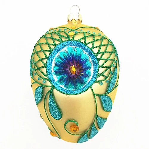 Hand Painted Glitter Powder Stained Blown Glass Easter Egg Shape Ornaments