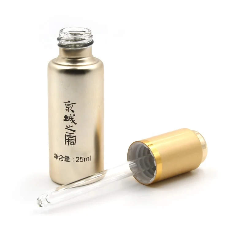 Pale Gold Monochrome Screen Printing Customizable 15ml 20ml 25ml Glass Bottle with Pressure Pump Dropper