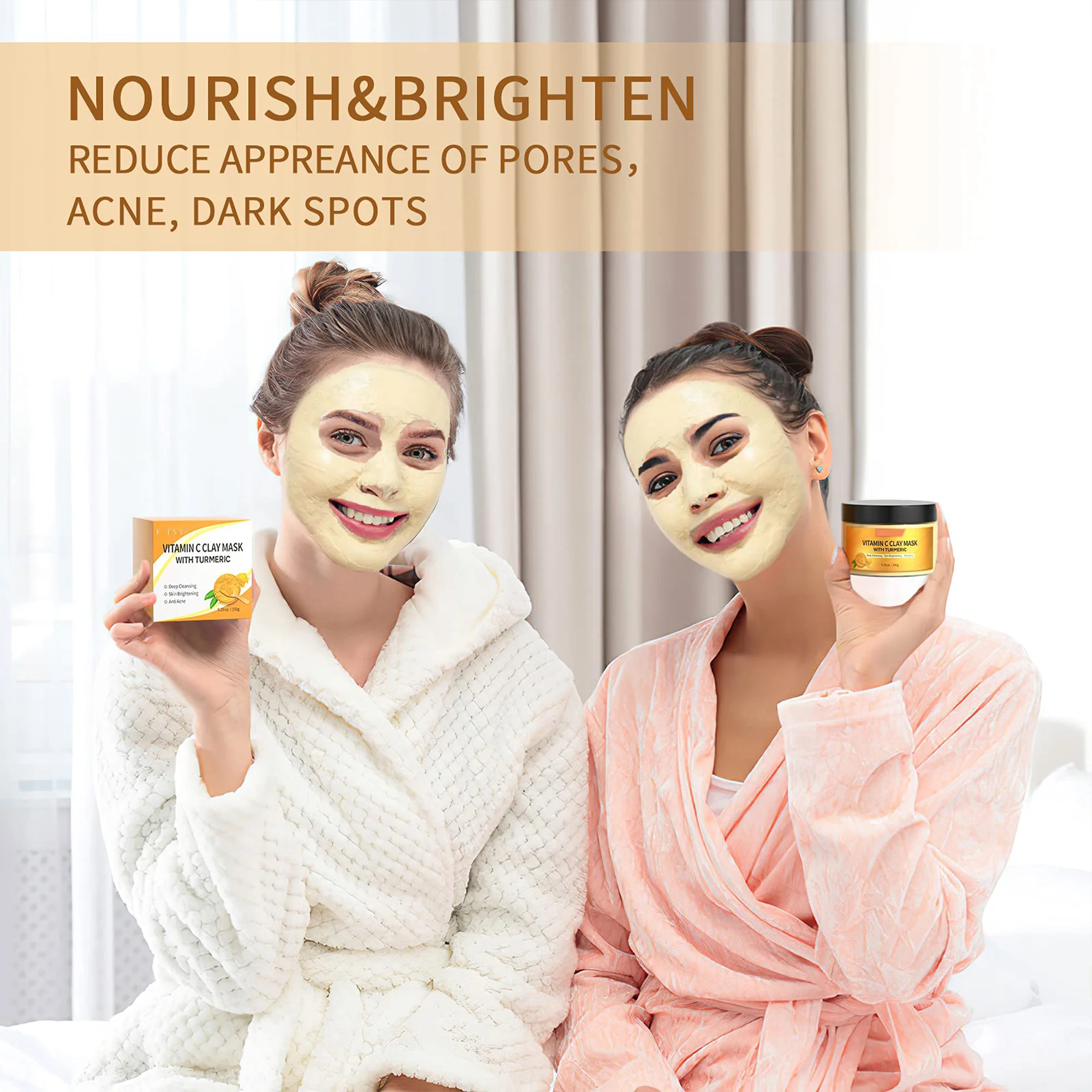 Private Label Skincare Facial Vitamin C Infused Kaolin Clay Turmeric Collagen Targets Dark Spots Dull Skin Oil Pores