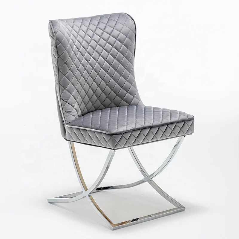 Wholesale dining Chair Tufted Back Stainless Steel Velvet Fabric Upholstered Home Furniture