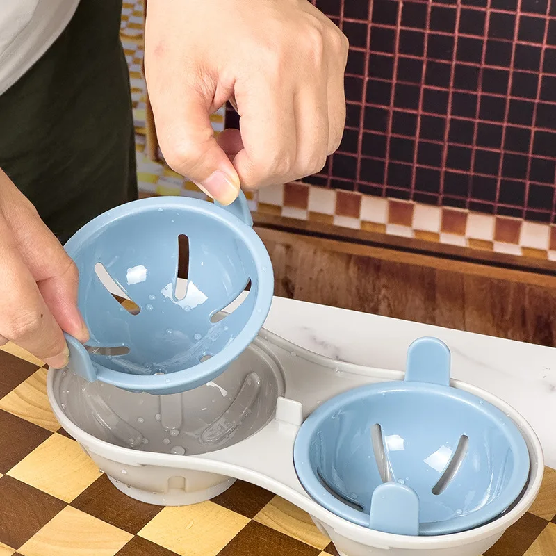 Food grade Double Cup Non Stick Egg Cooker Boiled Eggs Kitchen Microwave Egg Poachers With Lid