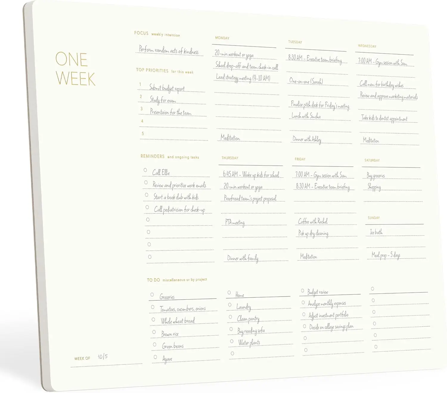 Elegant Undated Weekly Desk Planner, Gold Foiled, A4, Minimalist Weekly To Do List Notepad, Daily Schedule, Week Planner Pad