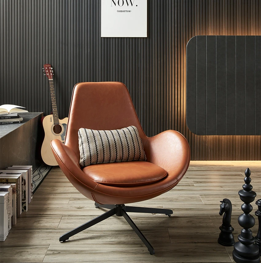 Modern Elegant Chaise Living Room Metal Legs Lounge Leather Egg Chair Leisure Swivel Hotel Chair