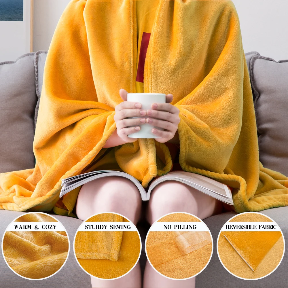 Throw Blanket Hot Selling Comfortable Blankets Any Size Customization For Bedding Wholesales Flannel Fleece Blanket Yellow