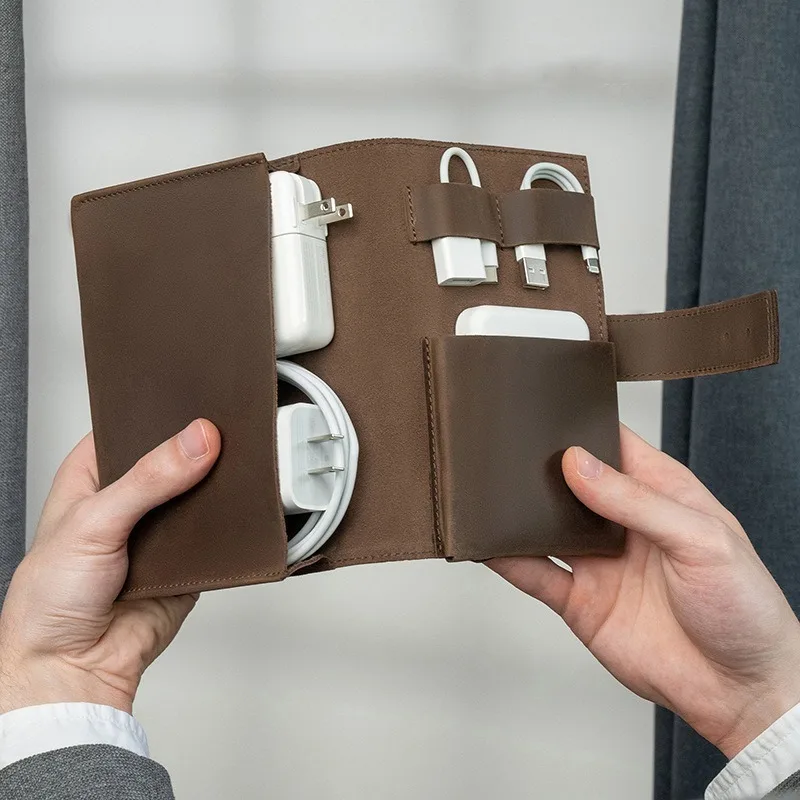 Customized Travel cable Organizer personalized Leather Cord organizer Tech Accessories Digital Accessory Bag Cases