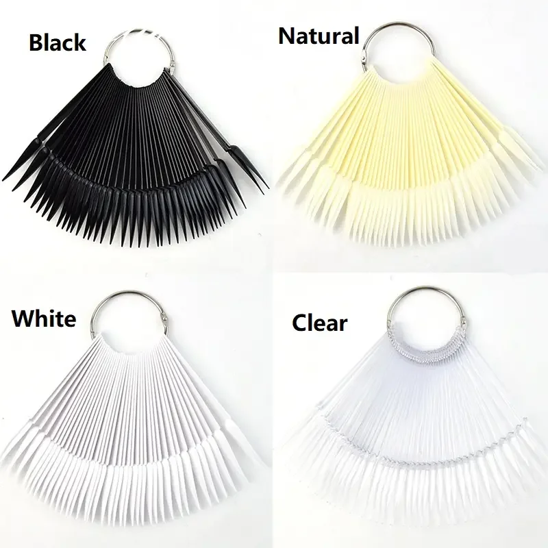 Yimart 50 Sharp Tips Fan Shape Nail Polish Gel ABS Plastic Color Chart Display with Metal Ring