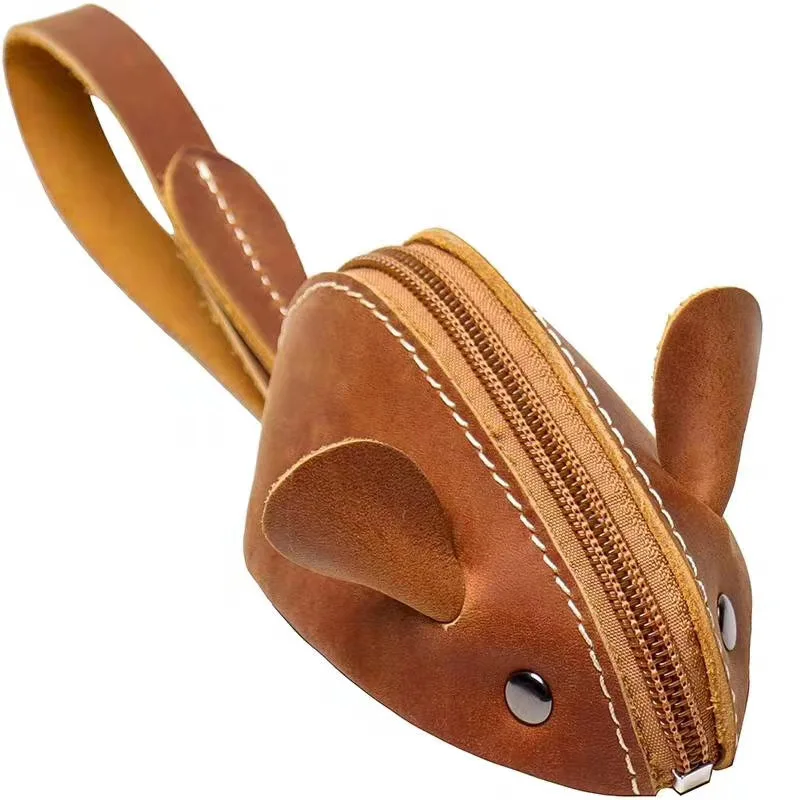 Handmade Genuine Leather Mouse Pocket Coin Case Real Leather  Coin Purse Pouches Factory Durable Money Organizers