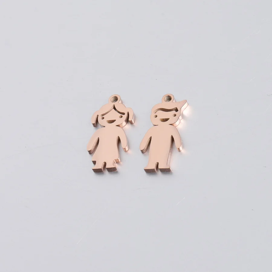 Stainless Steel Cute Boy and Girl Pendant Mirror Polished Children Charms For DIY Bracelet Necklace Jewelry Marking