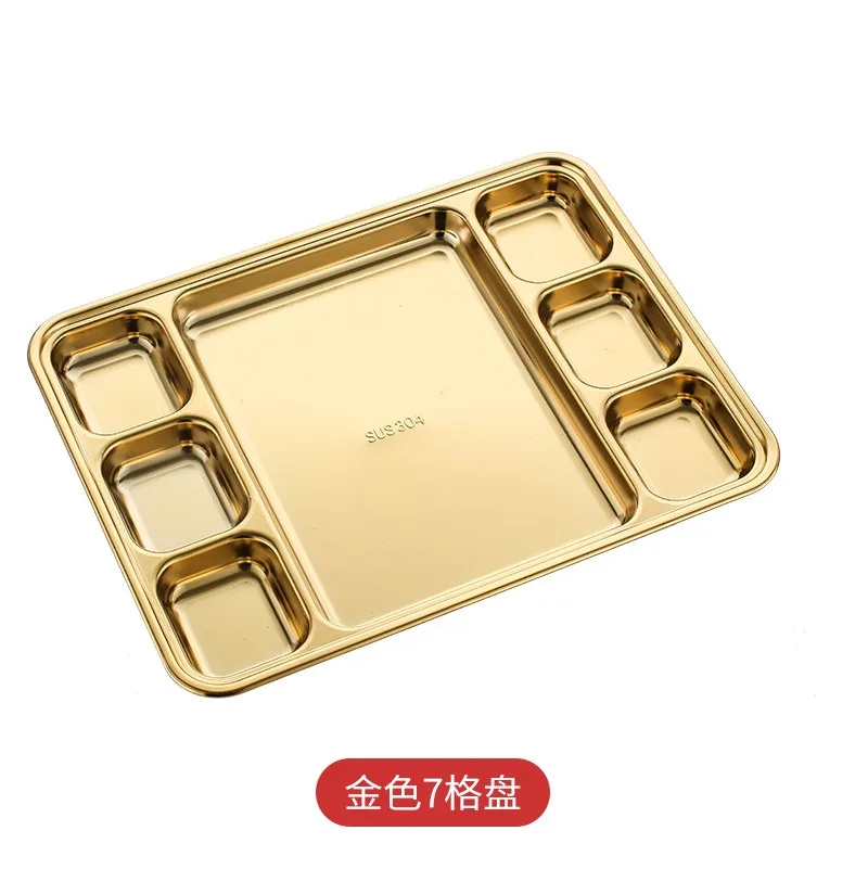 Factory SUS304 stainless steel grid plate barbecue buffet lunch Snack plates reusable fast food plate sauce barbecue meat tray