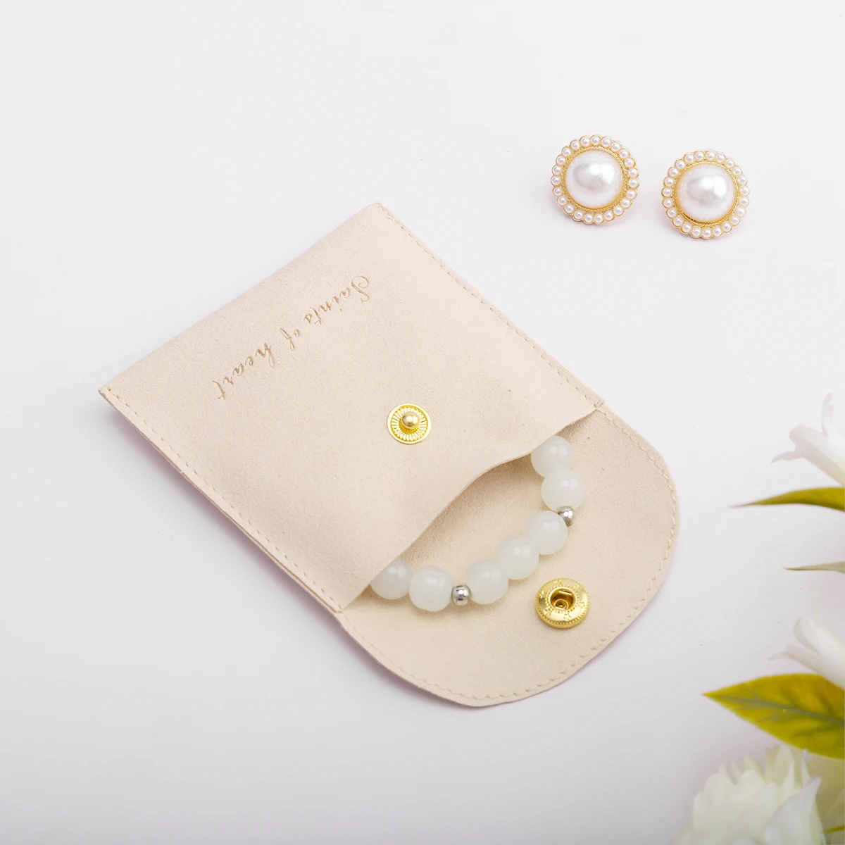 Custom Logo Printed Earrings Jewelry Packaging Bags Reusable Luxurious Flap Small Beige Envelope Microfiber Pouch