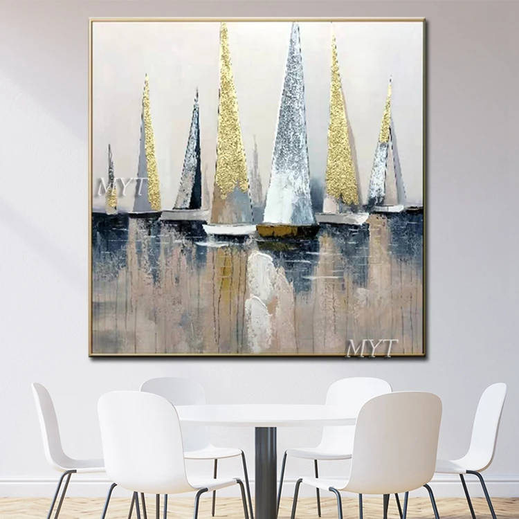 Latest Wall Paintings Picture Art Handmade Canvas Seascape Boat Oil Painting For Home