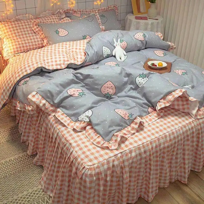 High Quality Comfort for Girls Luxery Kids Bedsheet Cartoon Bedding Sets Aloe Vera Cotton Wedding Four-piece Kit Printed 4 Pcs