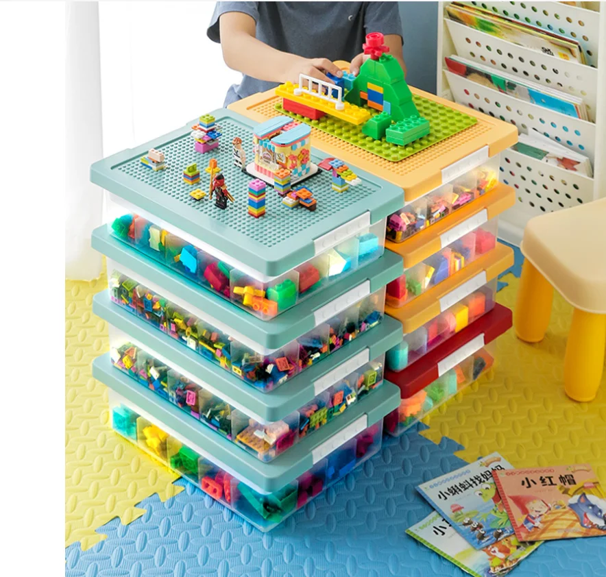 Multi-functional Plastic transparent double layer LEGO Storage Boxes storage organizer with Lid