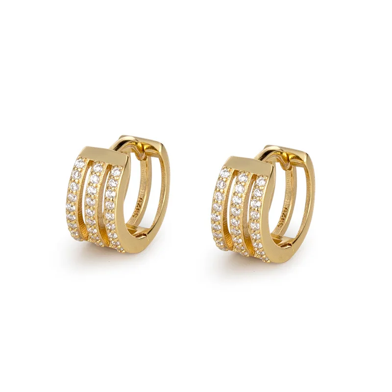 Damila Sterling silver Jewelry supplier Earrings Gold Plated shiny Zircon three Layered Hoop earrings for women